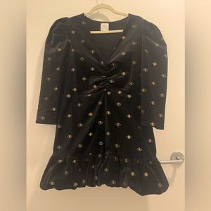 MISA Los Angeles Velvet Mini Dress with Embroidered Evil Eye (size Large)